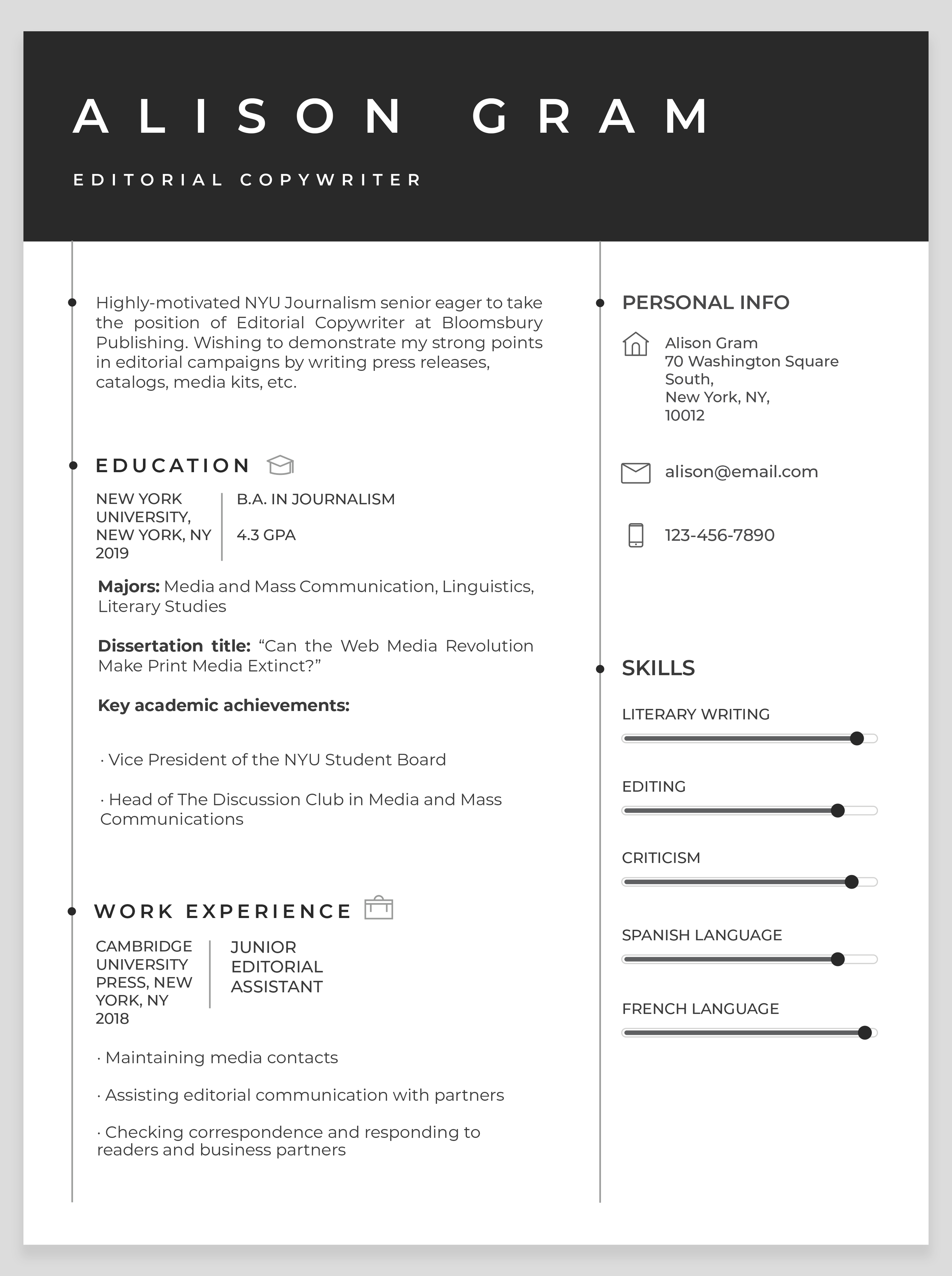 writing jobs resume