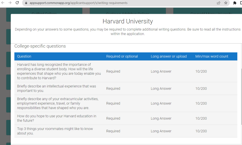Harvard College Application Essay Questions