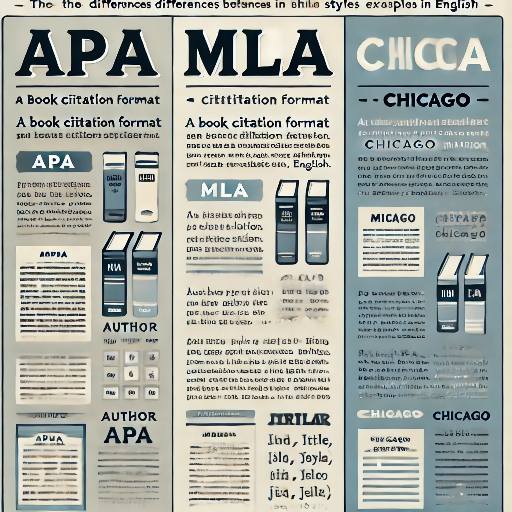 A visual comparison of APA, MLA, and Chicago citation styles, highlighting key differences and formatting examples.