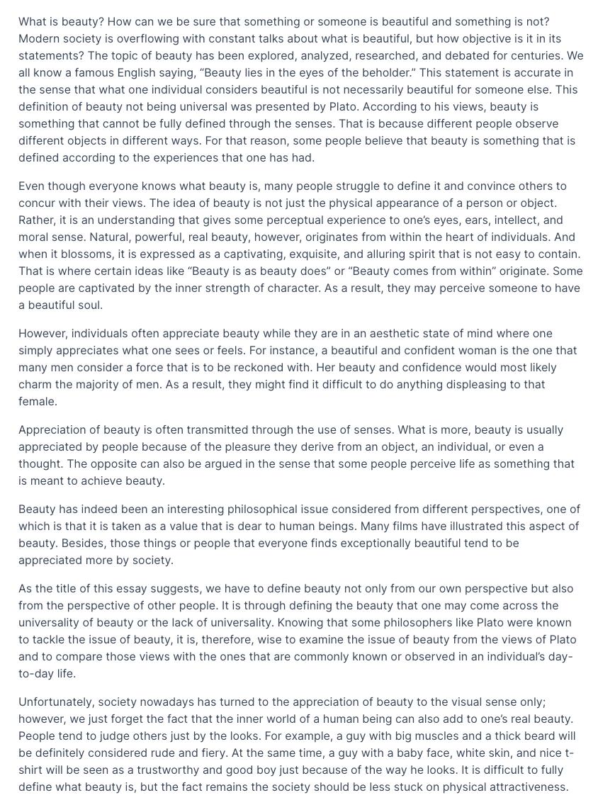 Definition Essay: “The Beauty Question”