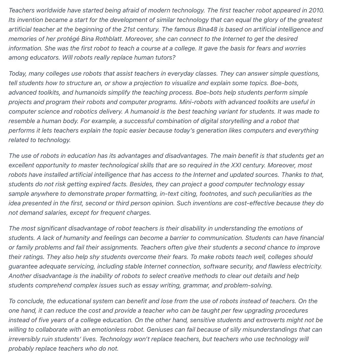 Computer Technology Essay Sample: Will Robots Replace Teachers in the Nearest Future
